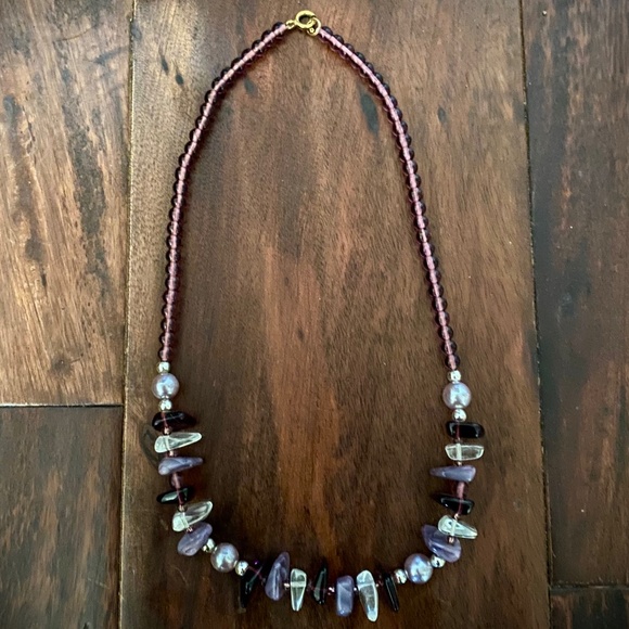 Light Purple/Dark Purple/Clear Beads Necklace - Picture 1 of 1